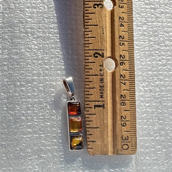 Amber Sterling Pendant Yellow Orange and Green 925 18" Chain Included - Picture 3 of 4